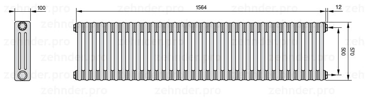 Схема (чертеж) Радиатор Zehnder Charleston 3057/34 №7610 Technoline TL